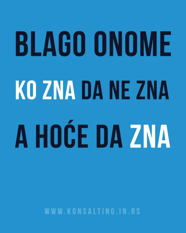 Nije problem ne znati, problem je misliti da sve znamo.

Najveća mudrost počinje jednostavnom rečenicom: "Ne znam". Svest o tome šta ne znamo prvi je korak ka učenju i napretku.

Ko je spreman da pita, da sasluša, da istraži i nauči nešto novo, on stalno otvara prostor za lični rast.

Nije mudrost u tome da znamo sve, mudrost je prepoznati šta još ne znamo i imati želju da to saznamo.

Blago onome ko zna da ne zna i želi da zna.

#znanje #učenje #ucenje #nauči #nauci #saznaj #predavanja #obuka #kurs #edukacija #inhouseobuke #konsalting #excel #powerbi